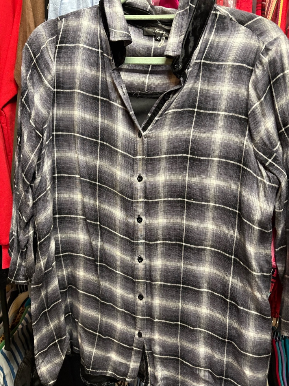 Andree Black and White Plaid Button-Front Blouse